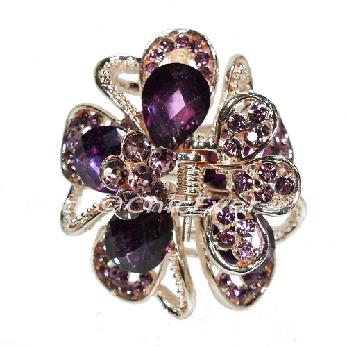 Haargreifer Blume Haarkneifer Haarklammer Metall & Strass lila violett gold 5158 - zum Schließen ins Bild klicken